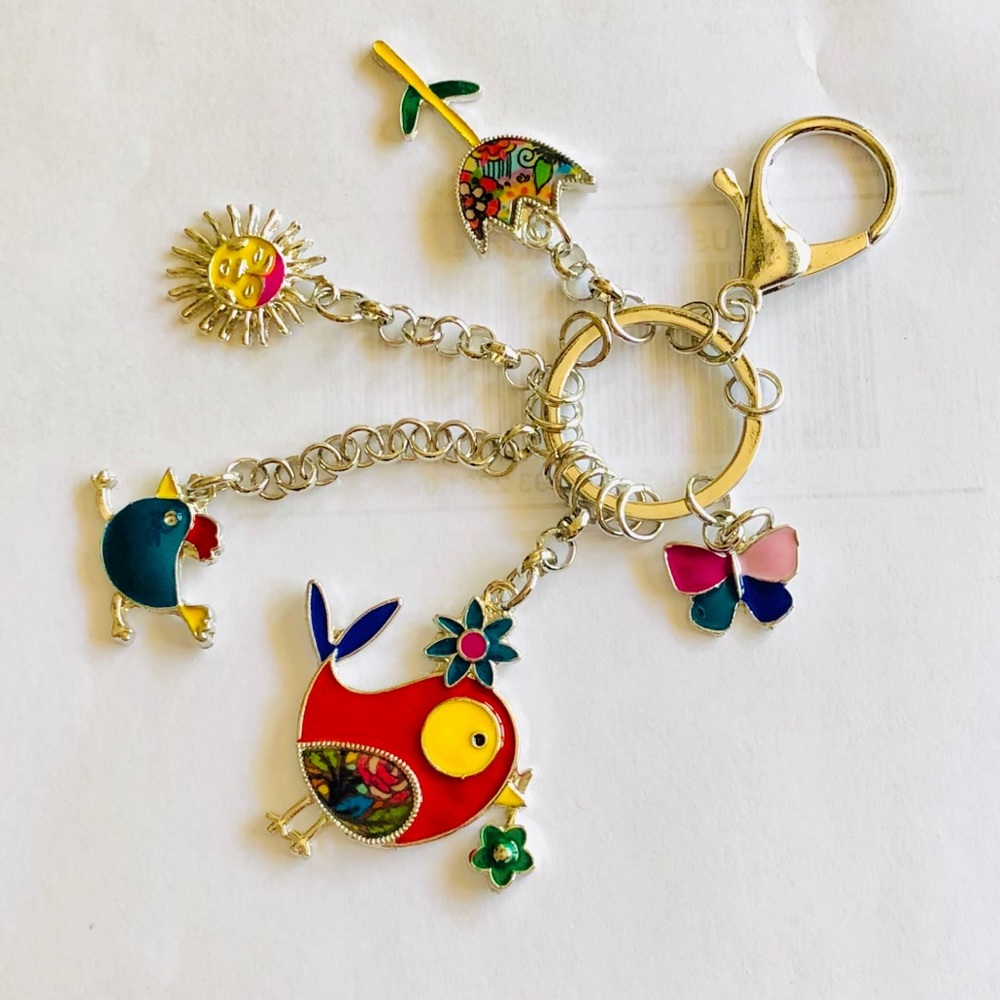 Keychain/bag charm birds butterfly flower sun - Picture 2 of 3
